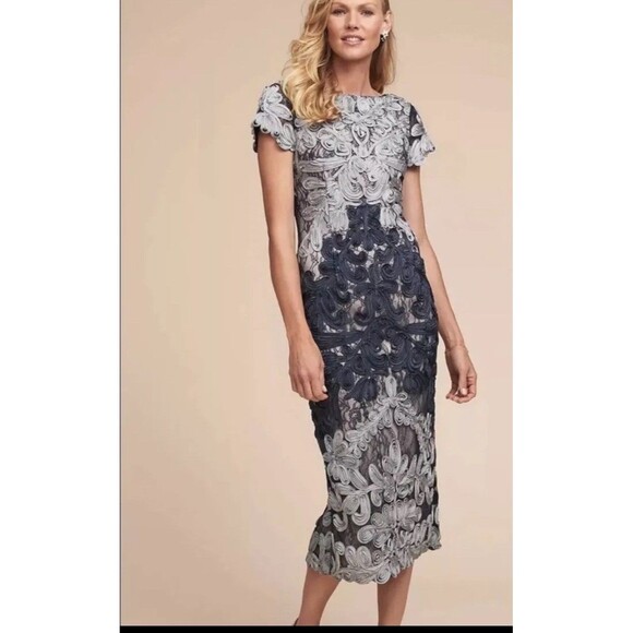 BHLDN JS Collection SANTIAGO Dress Navy/Cloud 2 Anthropologie Midi Coctail - Picture 1 of 12